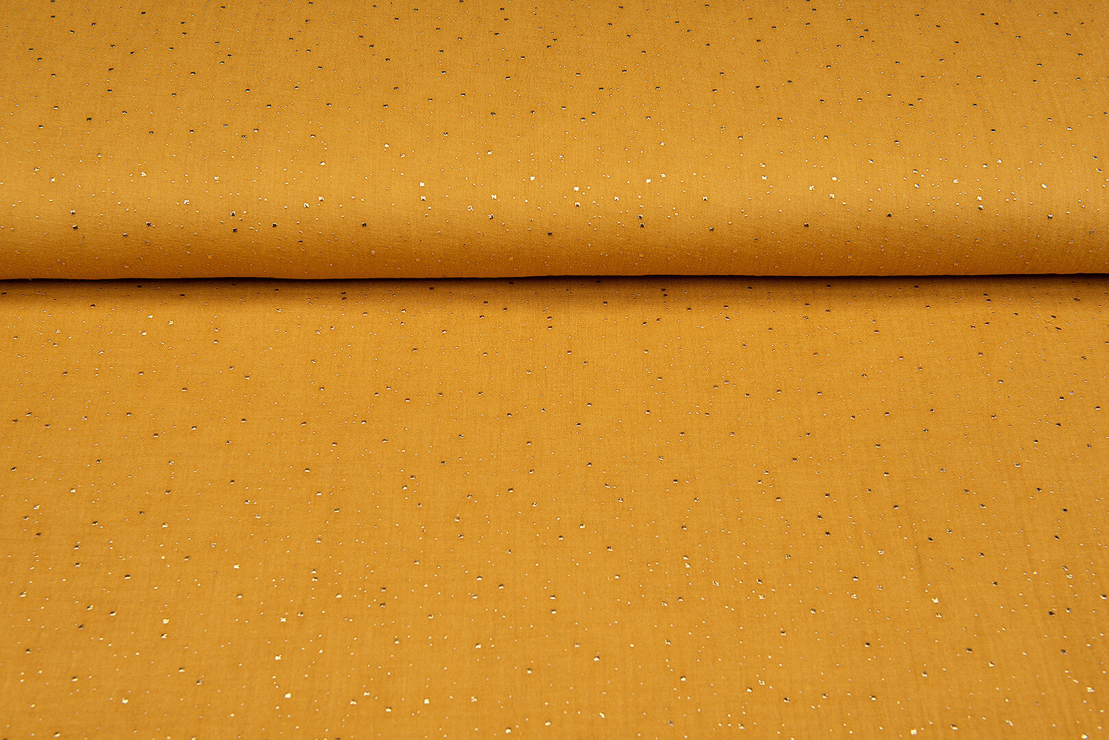 Baumwoll Musselin bedruckt glitzer gold ockergelb