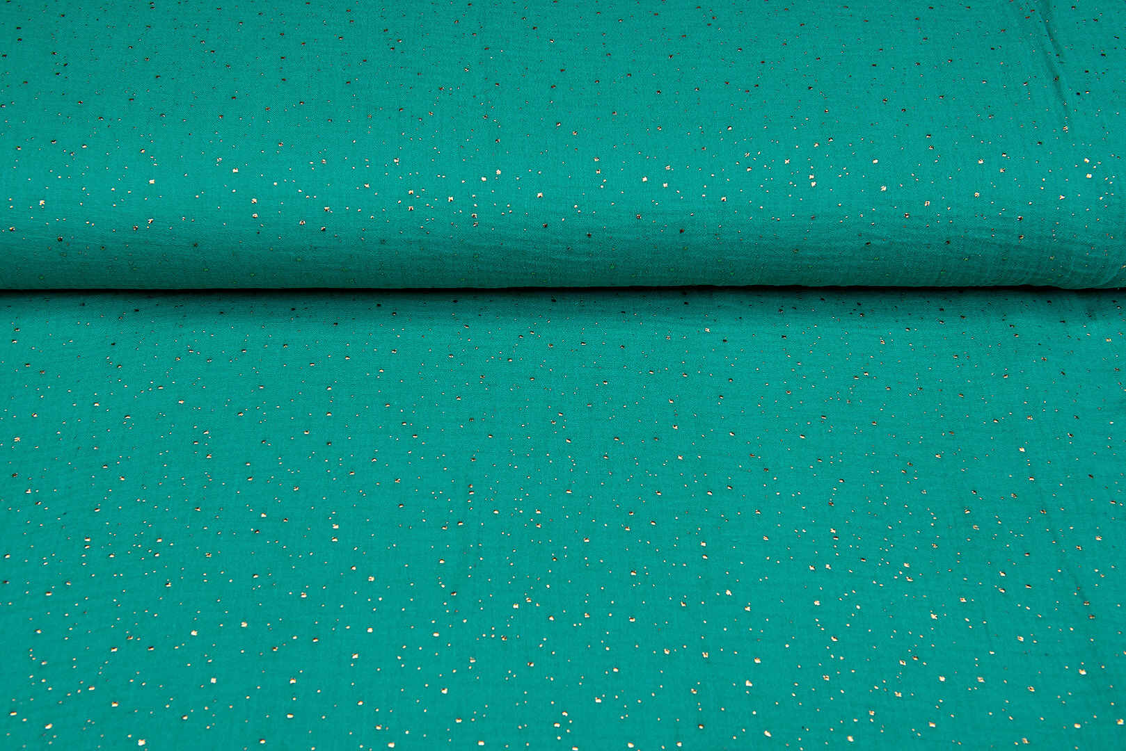 Katoenen mousseline bedrukt glitzer gold emerald