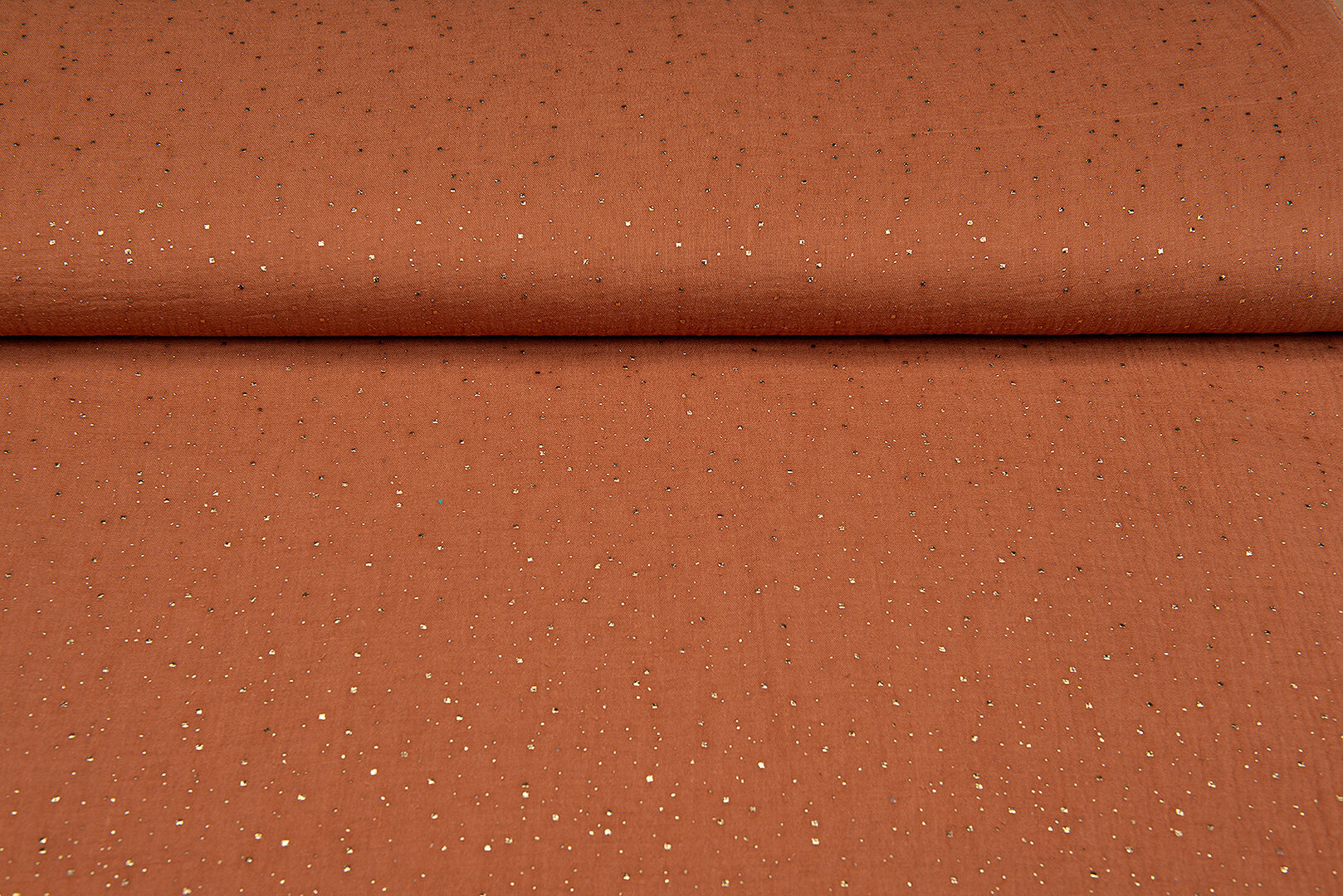 Baumwoll Musselin bedruckt glitzer gold rostbraun