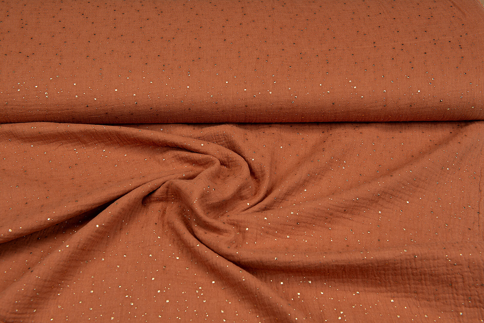 Baumwoll Musselin bedruckt glitzer gold rostbraun
