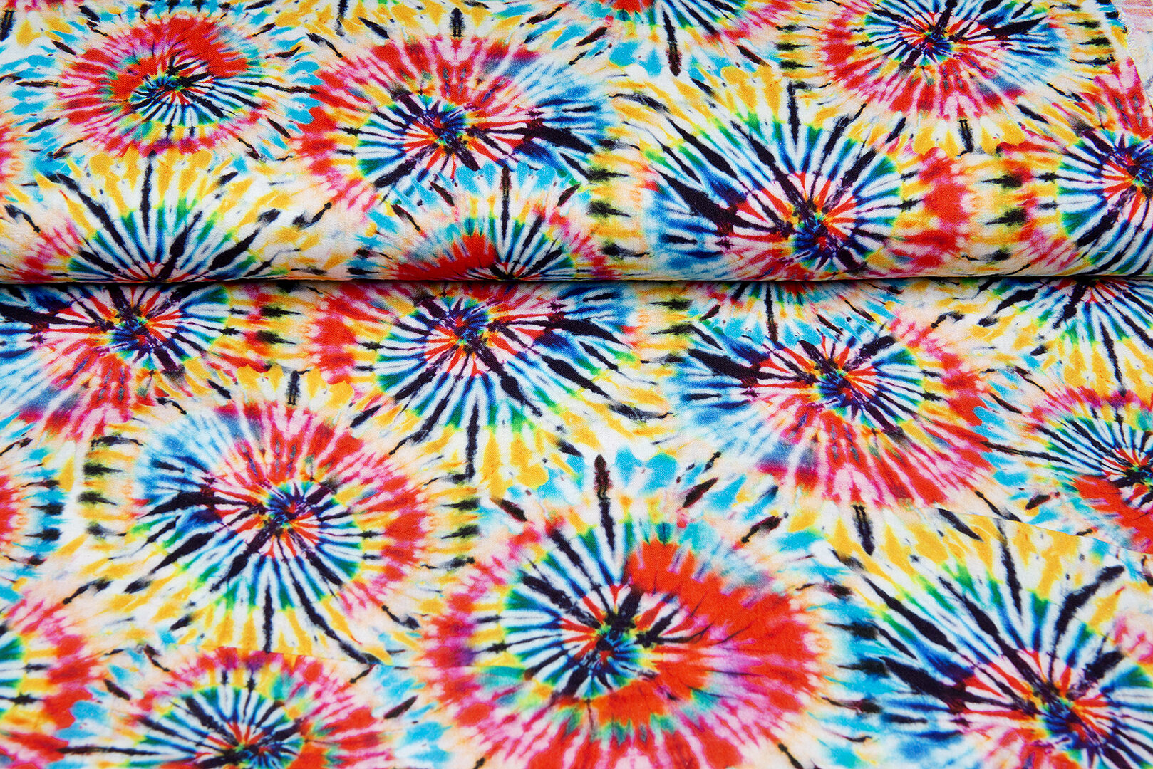 Katoenen mousseline bedrukt tie dye multicolor