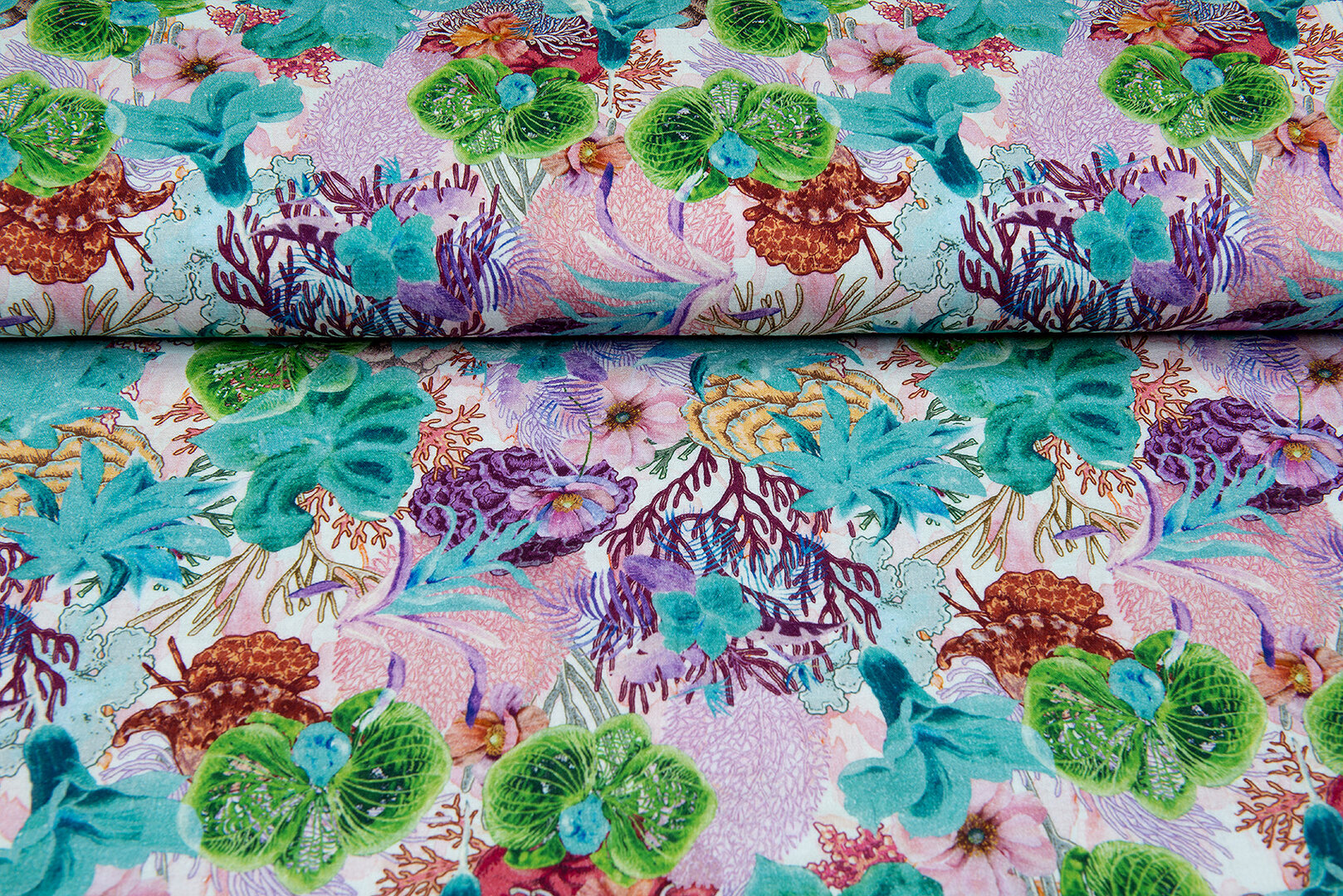 Baumwoll Musselin bedruckt koral multicolor