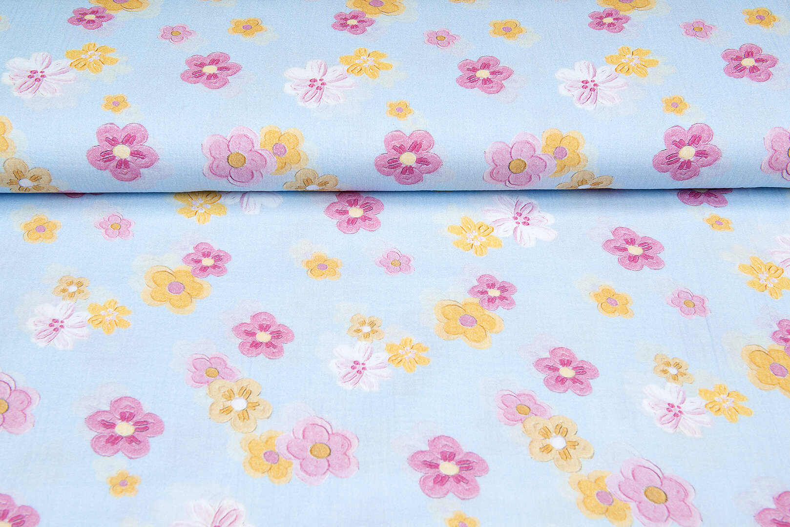 Baumwoll Musselin bedruckt flowers helles blau