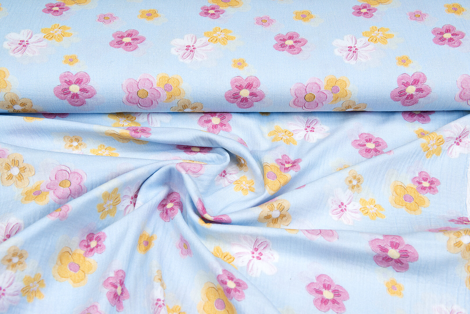 Baumwoll Musselin bedruckt flowers helles blau