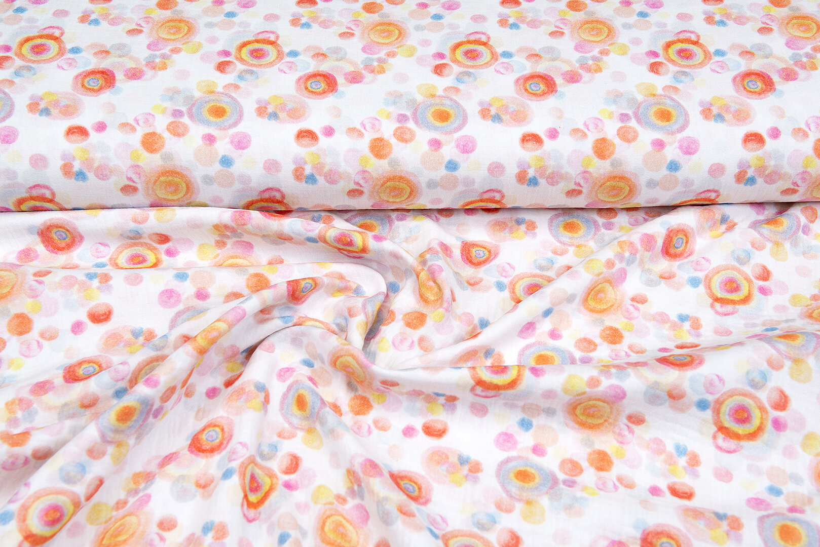 Baumwoll Musselin bedruckt circles peach-rosa