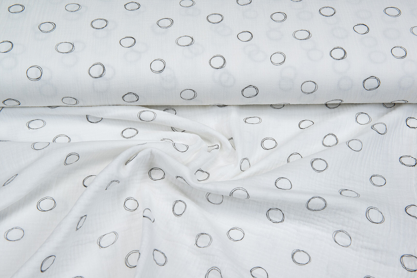 Baumwoll Musselin bedruckt circles off-white