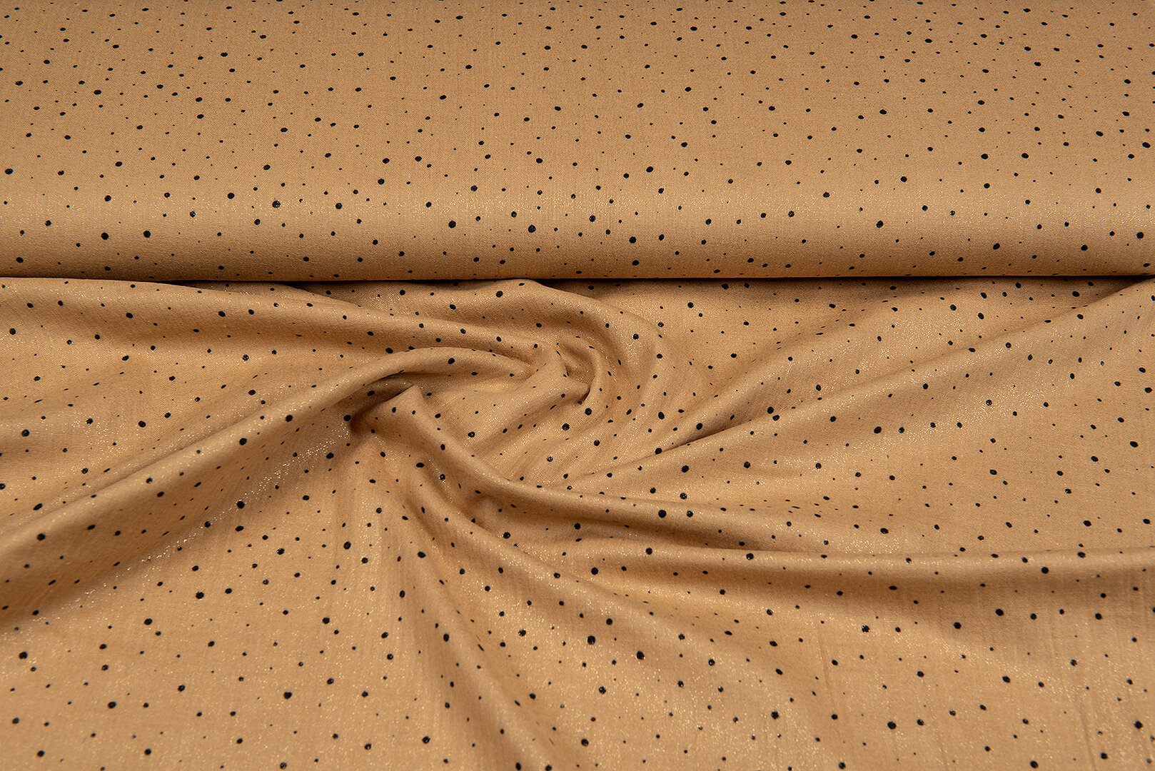 Katoenen mousseline bedrukt little dots with foil caramel