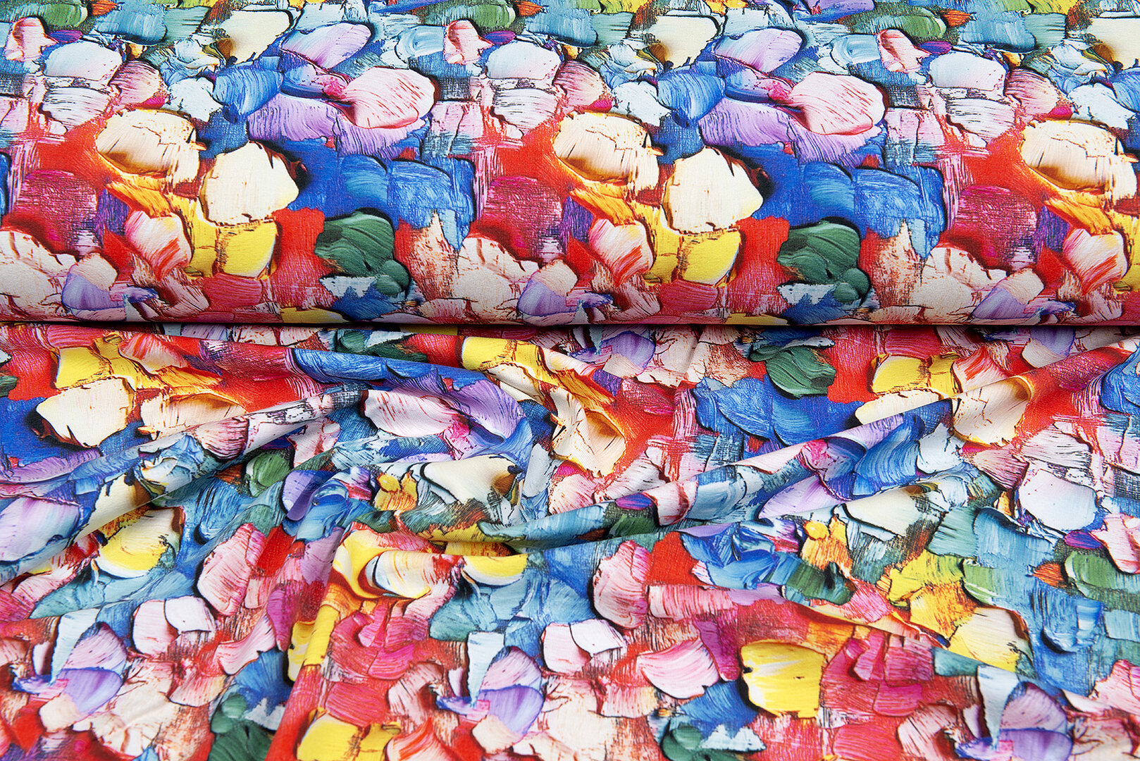 Katoenen Tricot digitaal bedrukt painted flower multicolor