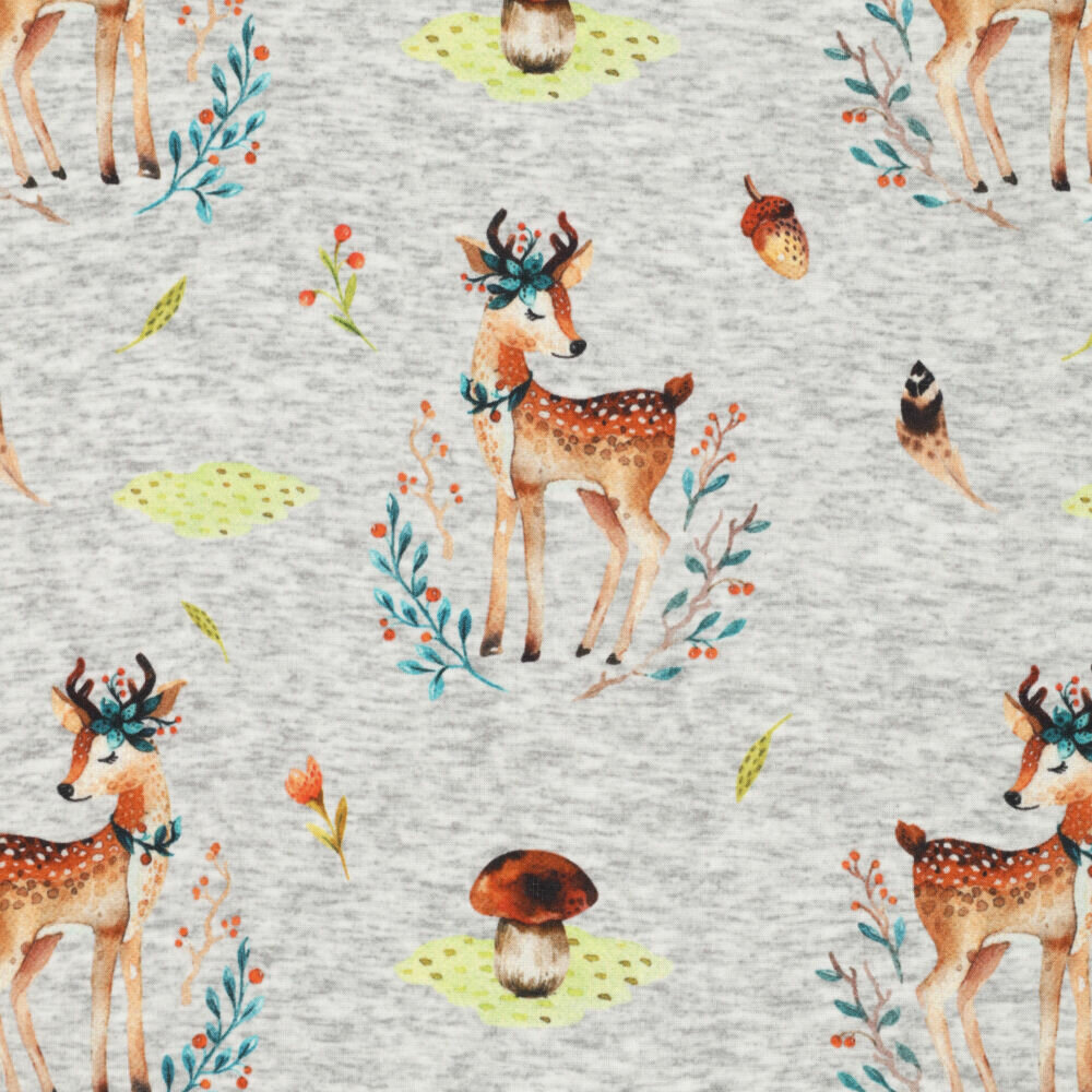 Alpenfleece bedruckt cute deer grau