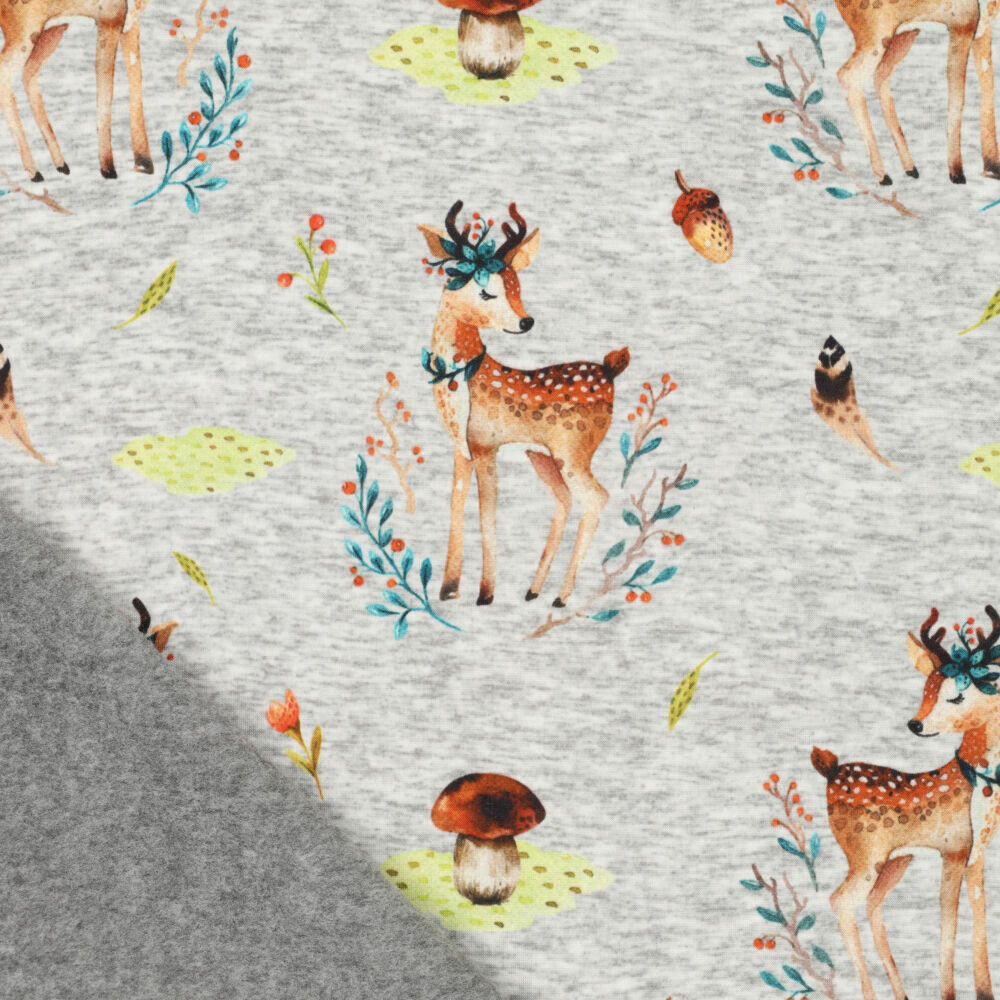Alpenfleece bedruckt cute deer grau