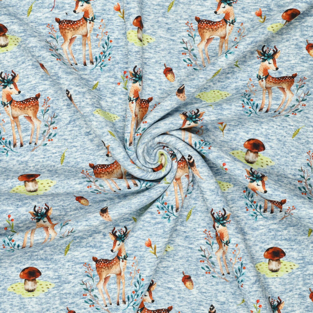 Alpenfleece bedruckt cute deer jeansblau