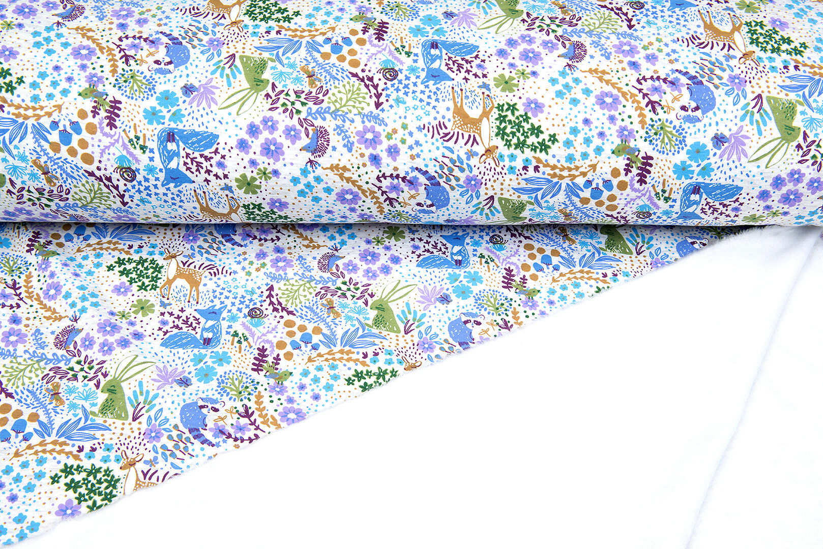 Alpenfleece bedruckt forest animals hellgrau-blau