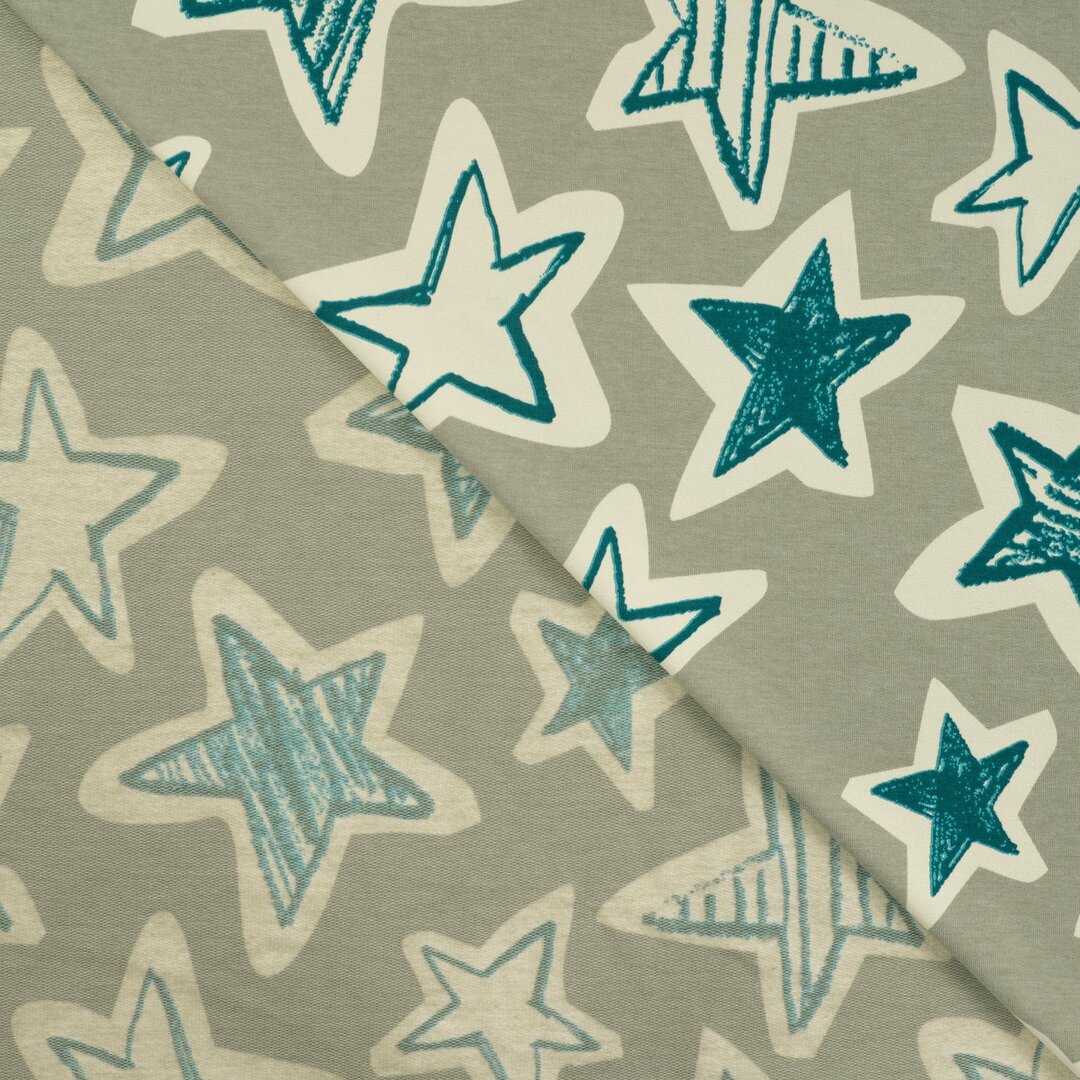 French Terry bedrukt stars mint