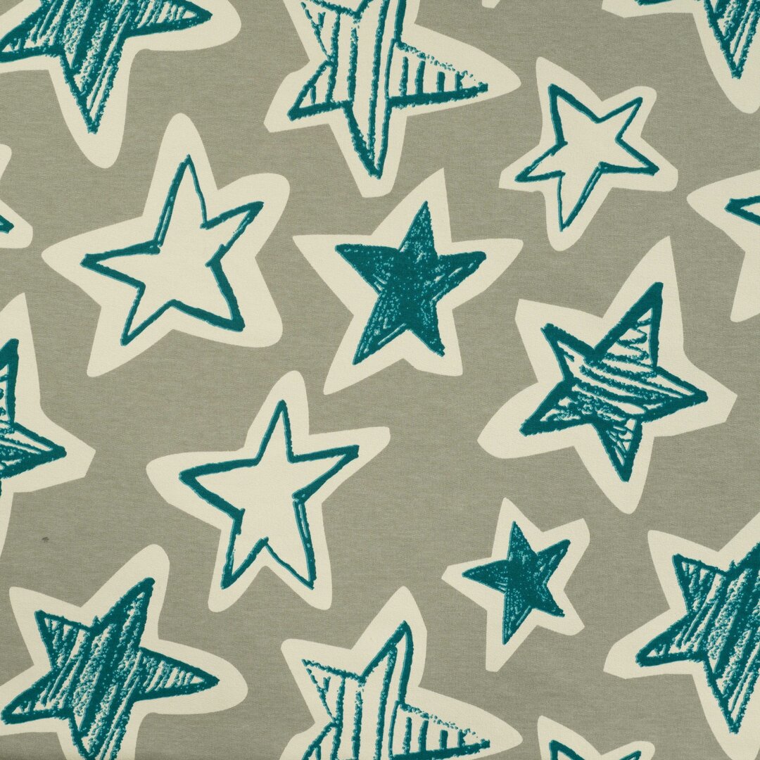 French Terry bedrukt stars mint