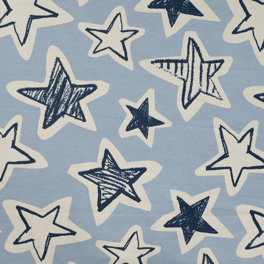 French Terry bedrukt stars blauw