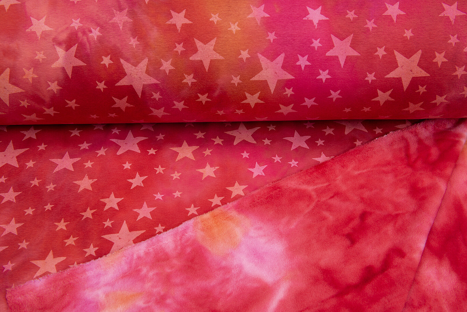 Alpenfleece Tie Dye STARS rood-oranje