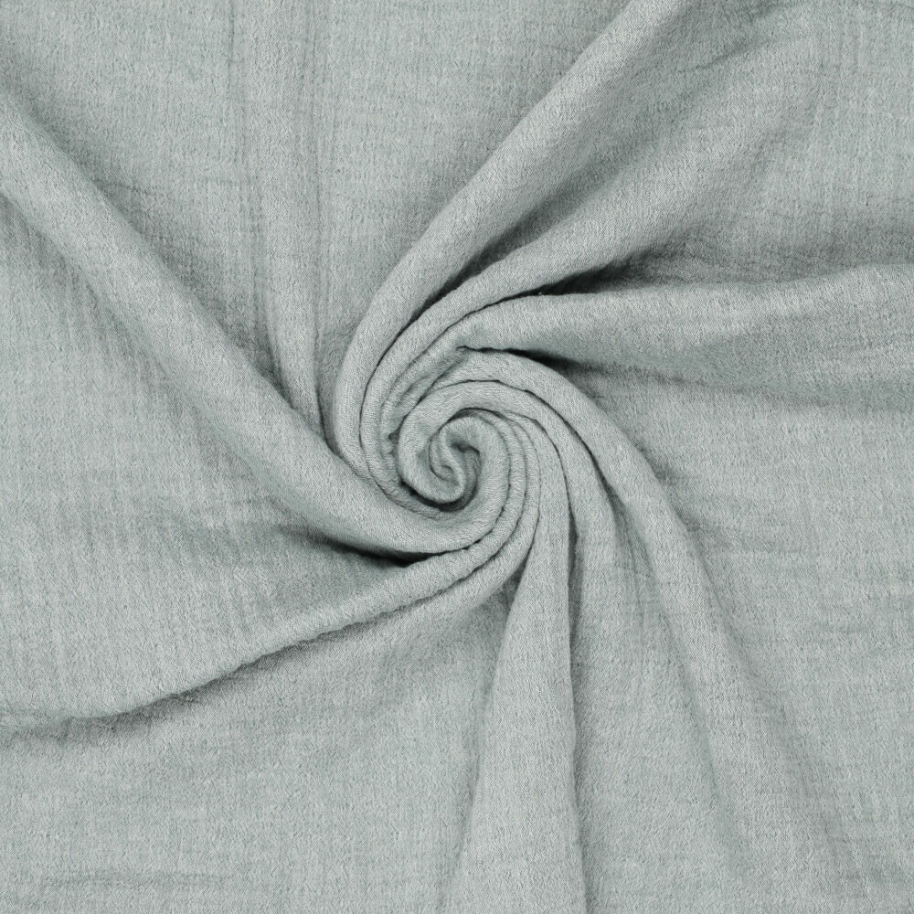 Katoenen Mousseline melange chambray donkermint