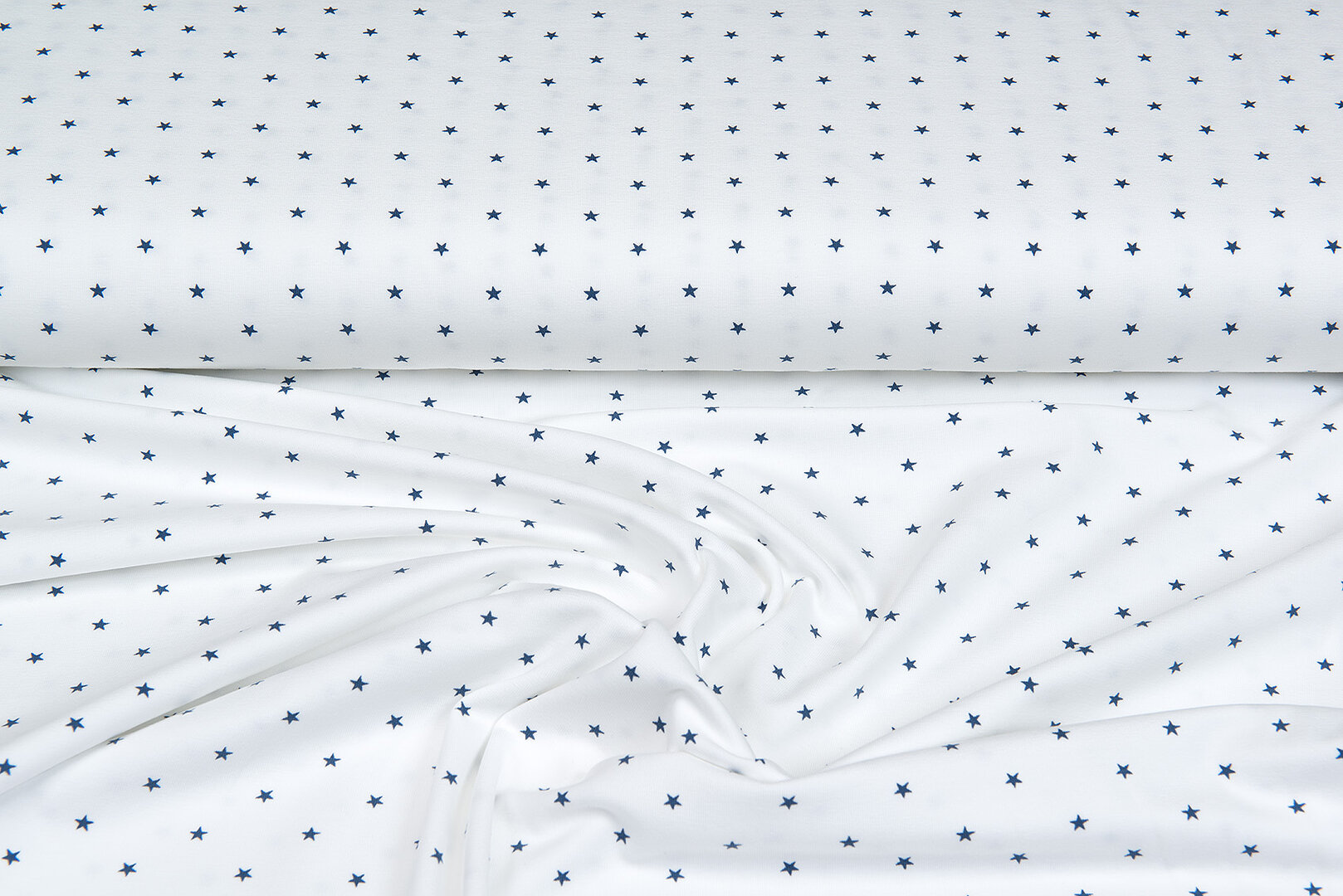 Katoenen Tricot bedrukt mini stars ecru - metaalblauw