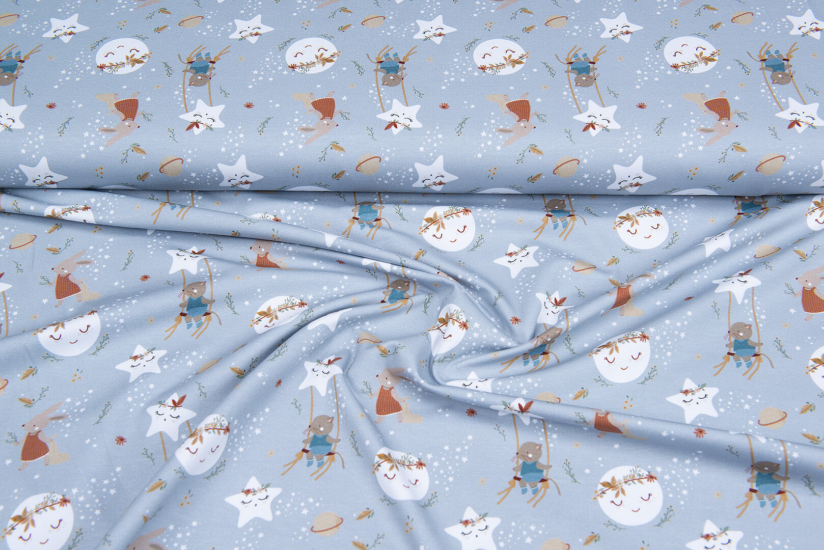 Katoenen Tricot bedrukt cute stars grijs