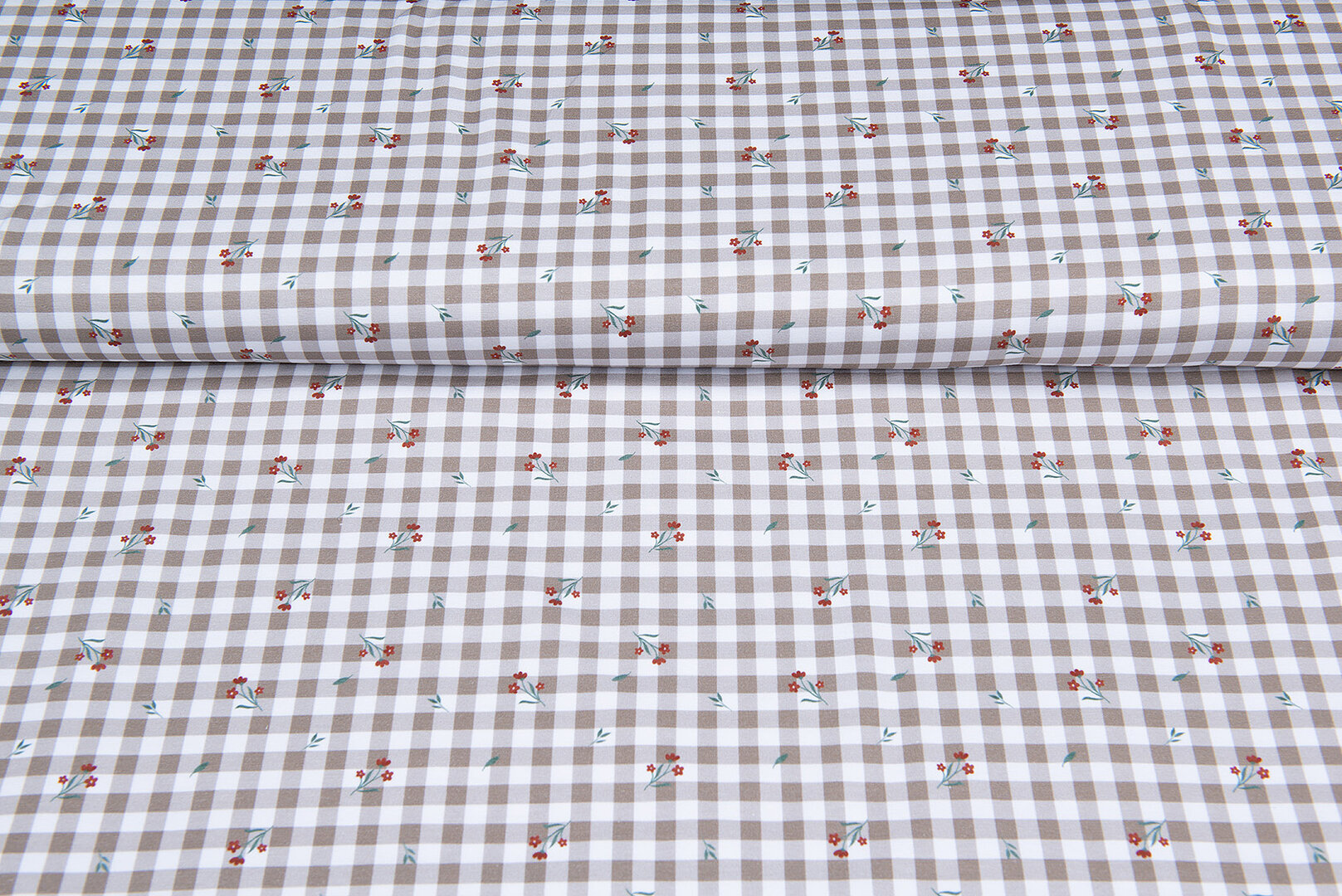 Katoenen Tricot bedrukt retro twigs taupe-bruin