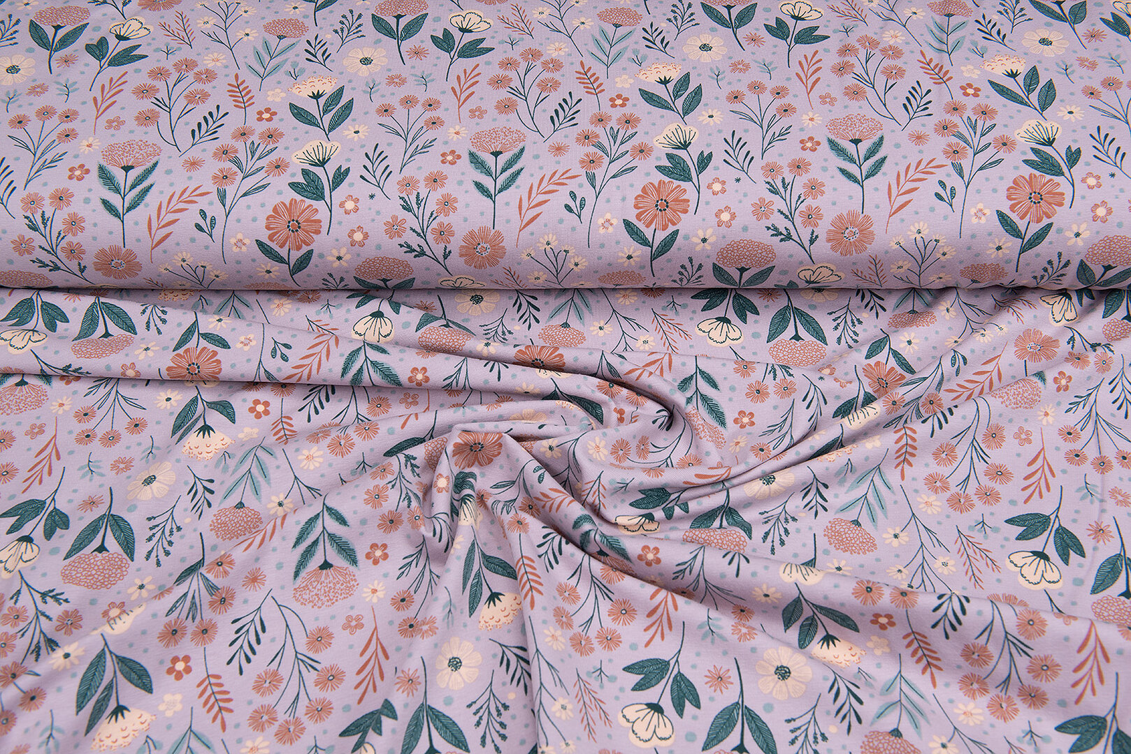 Katoenen Tricot bedrukt flower twigs oudroze