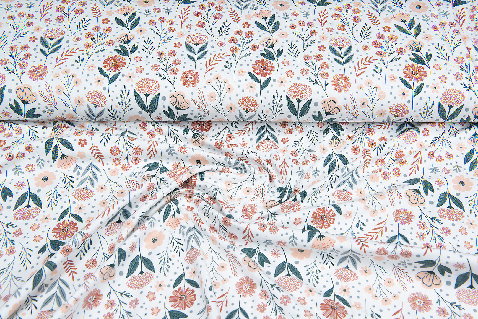 Katoenen Tricot bedrukt flower twigs wit