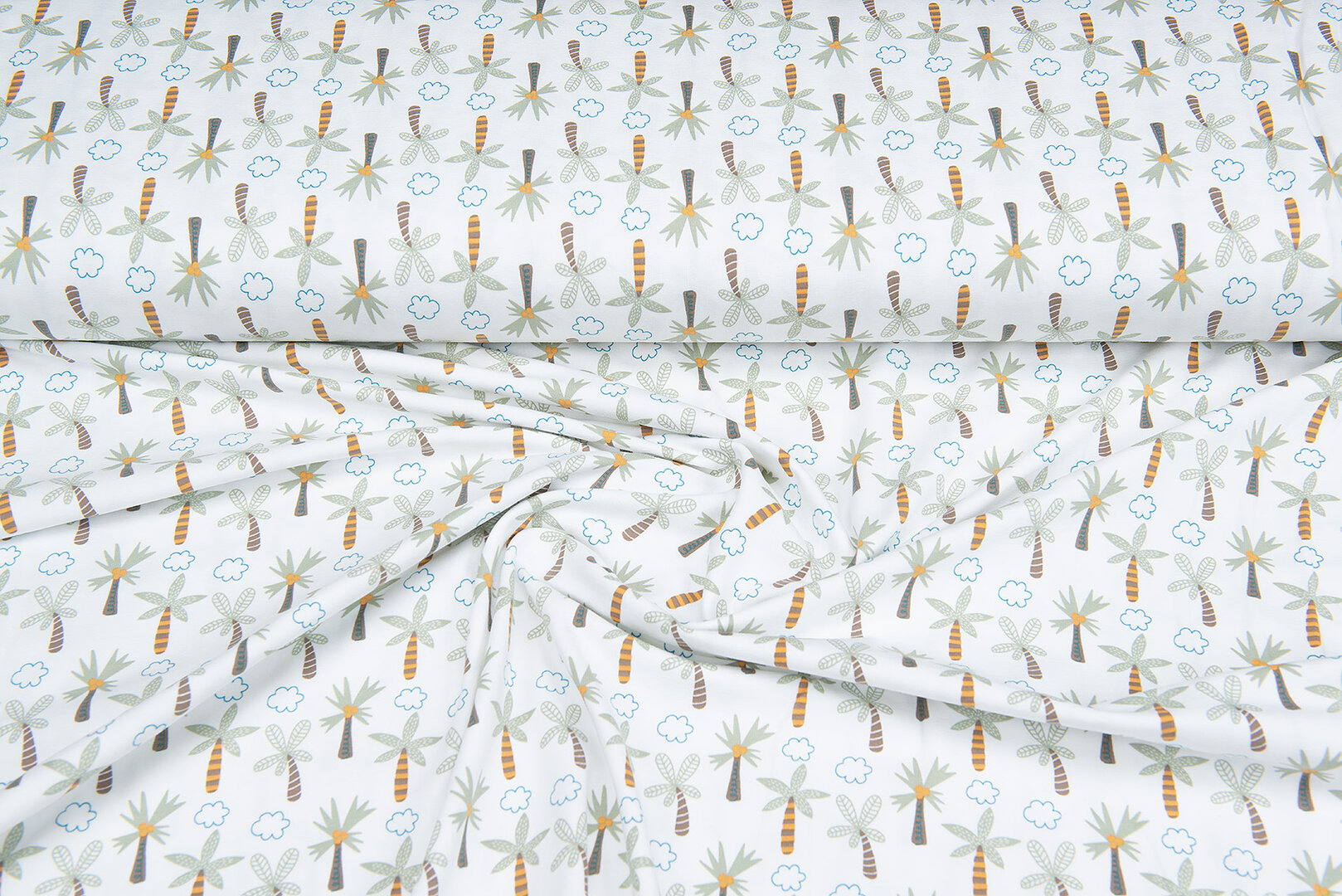 Katoenen Tricot bedrukt palmtree ecru-wit