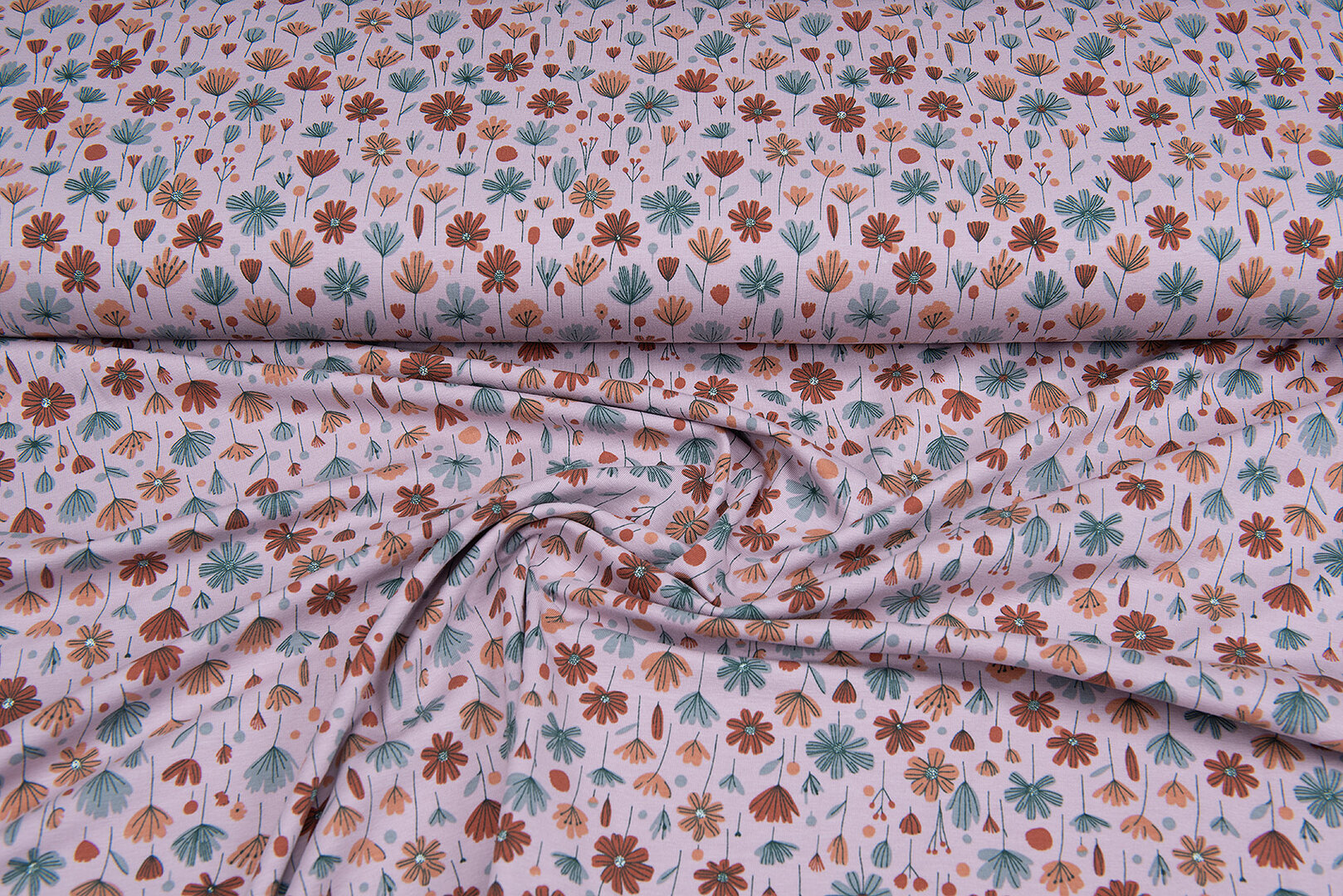 Katoenen Tricot bedrukt flowers oudroze