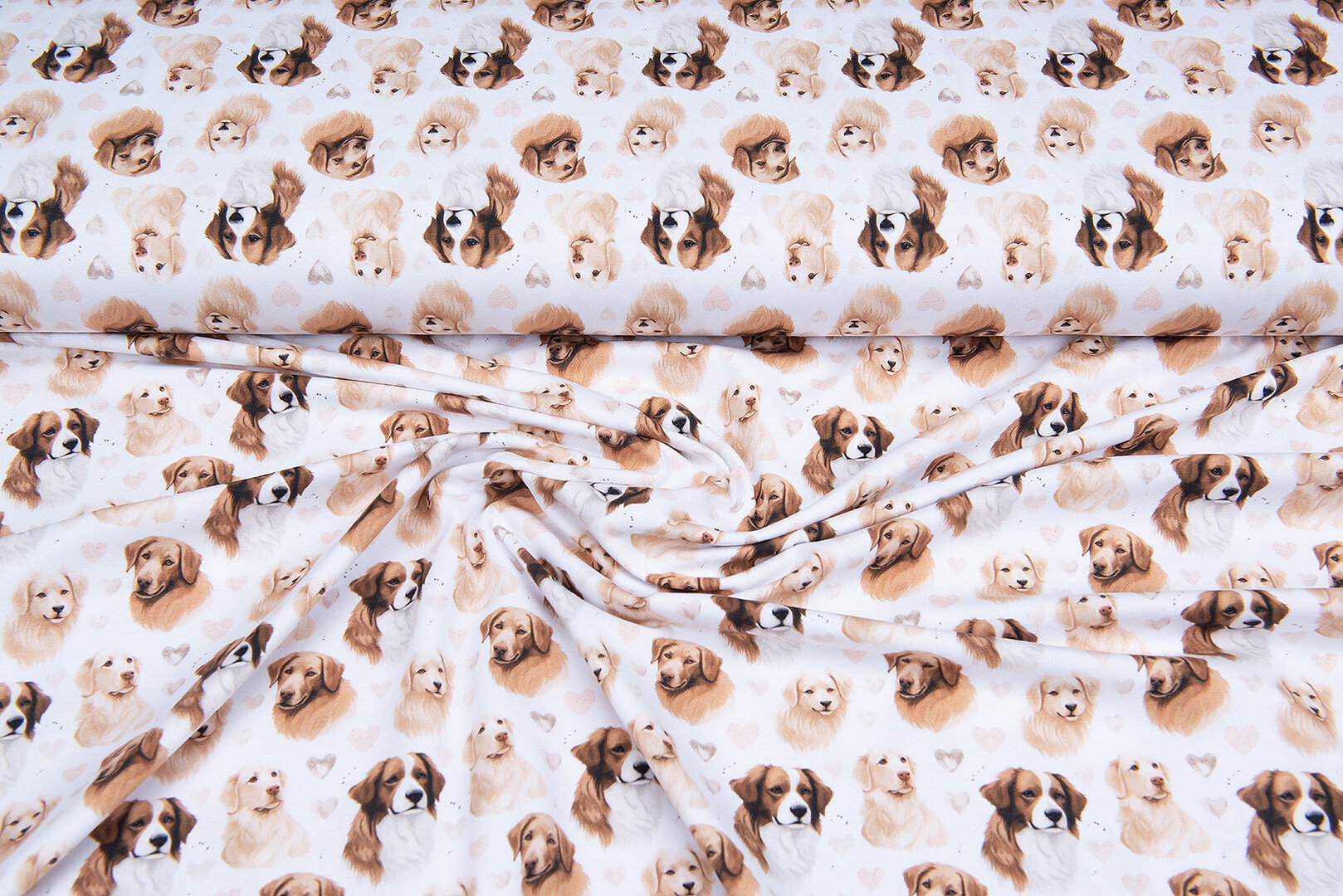 Katoenen Tricot bedrukt dogs wit