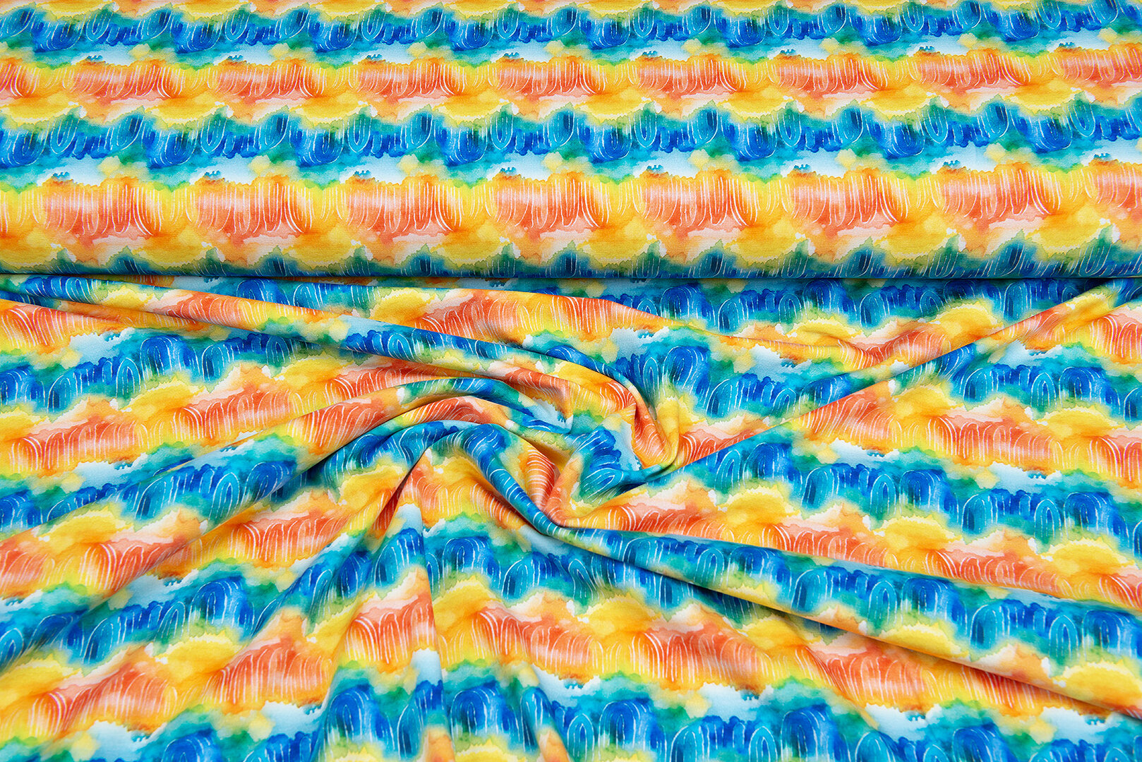 Katoenen Tricot bedrukt colorful rainbow