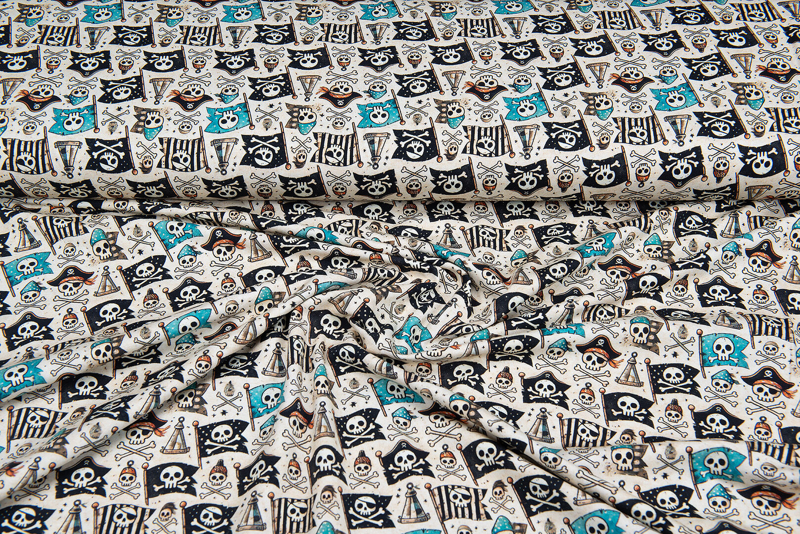 Katoenen Tricot bedrukt pirate beige