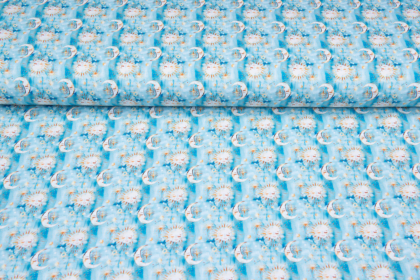 Katoenen Tricot bedrukt good night blauw