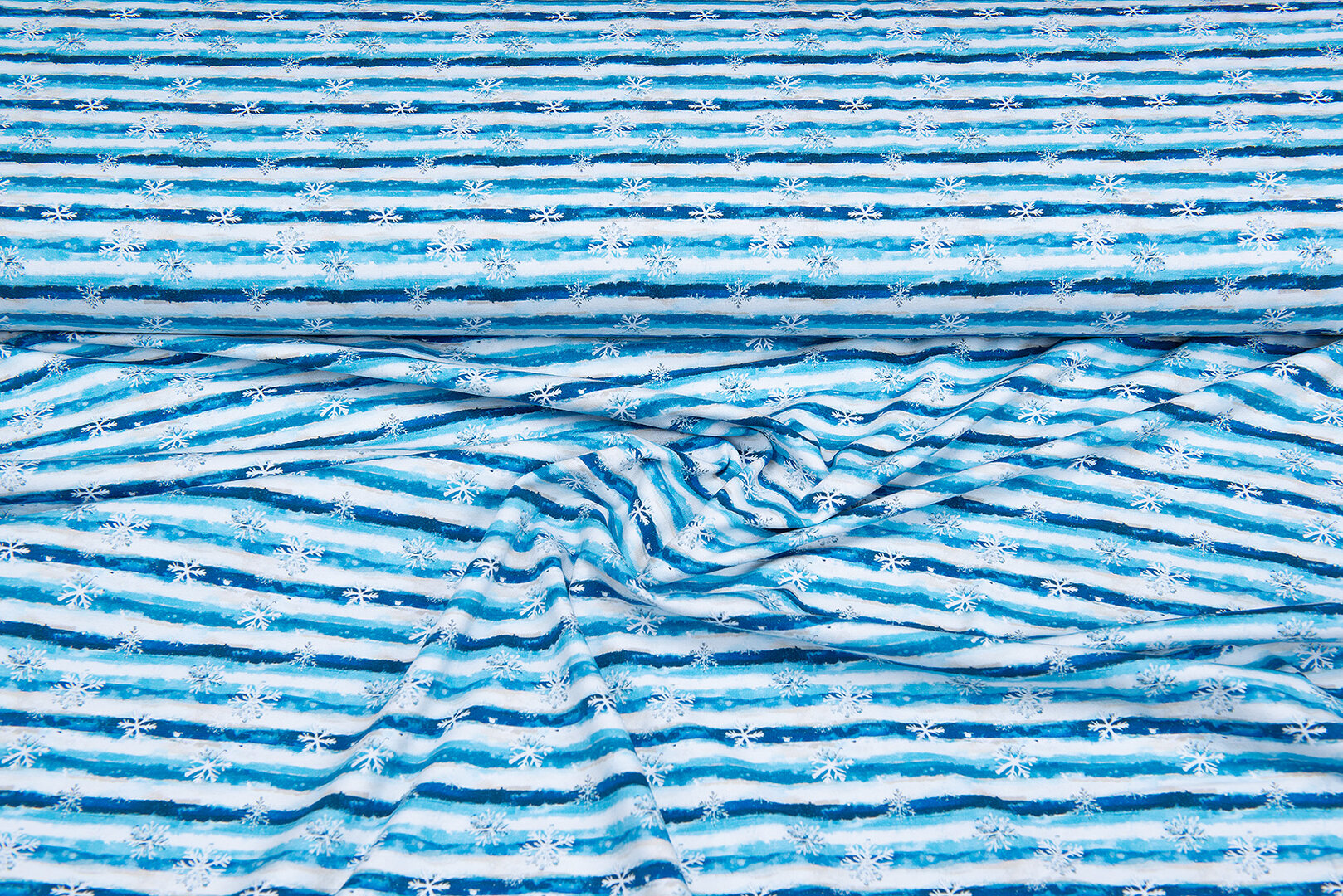 Katoenen Tricot bedrukt snow stars stripes
