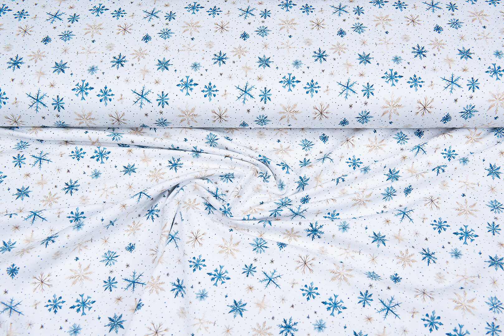 Katoenen Tricot bedrukt snow stars ecru
