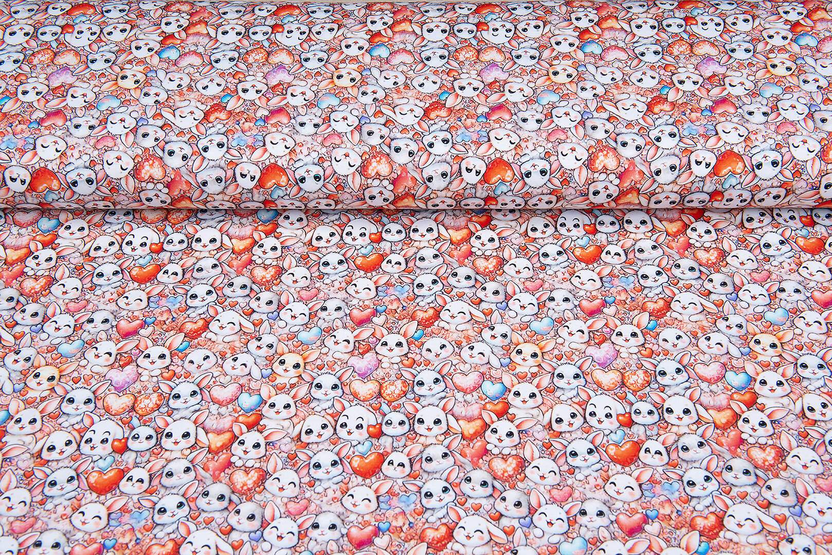 Katoenen Tricot bedrukt lovely rabbits