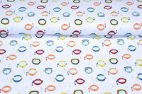 Katoenen Tricot bedrukt colorful space wit