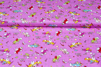 Katoen Poplin bedrukt cute airplanes roze