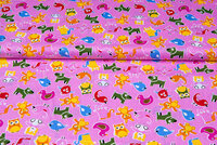 Katoen Poplin bedrukt cute animals roze