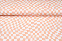 Katoenen Tricot bedrukt graphic squares zalmroze