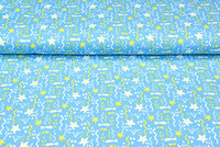 Katoenen Tricot bedrukt starfish aqua-lime