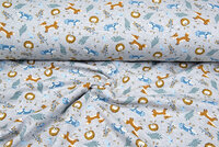 Alpenfleece bedrukt fox & friends grijs