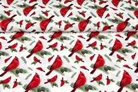 Katoen Poplin bedrukt kerst christmas bird ecru