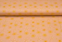 Katoenen Tricot bedrukt sunny circle zalmroze