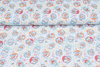 Licentie Katoen Poplin bedrukt Doraemon wit-mint