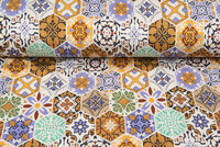 Viscose bedrukt boho tiles oker-lila