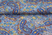 Viscose bedrukt bohemian paisley poplin stretch metaalblauw