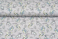 French Terry bedrukt flying dragon licht taupe