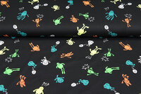 Katoenen Tricot bedrukt neon monsters zwart