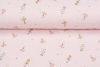 Katoenen mousseline bedrukt robots with dots lichtroze