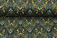 Viscose bedrukt retro flowers groen-roest